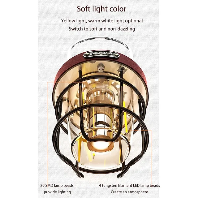Outdoor Camping Light LED Retro Horse Lantern Portable Tent Light Convenient USB Rechargeable Camping Lantern