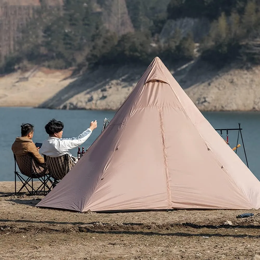 Outdoor Indian Tipi Tent Ultralight Teepee Tent Family Pyramid Tent for Backpacking, Camping, Hiking, Bushcraft, Travel, Winter Camping (Khaki 340X290X200CM)