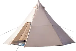 Outdoor Indian Tipi Tent Ultralight Teepee Tent Family Pyramid Tent for Backpacking, Camping, Hiking, Bushcraft, Travel, Winter Camping (Khaki 340X290X200CM)