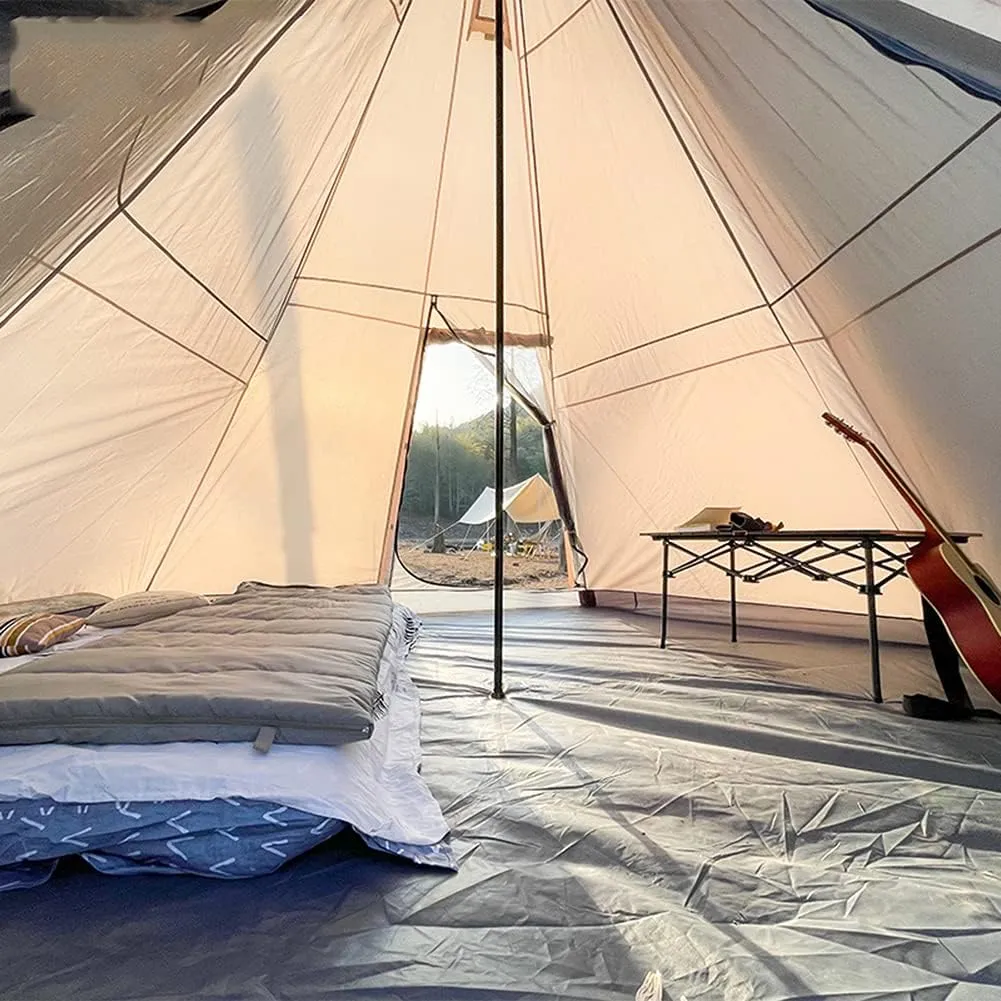 Outdoor Indian Tipi Tent Ultralight Teepee Tent Family Pyramid Tent for Backpacking, Camping, Hiking, Bushcraft, Travel, Winter Camping (Khaki 340X290X200CM)