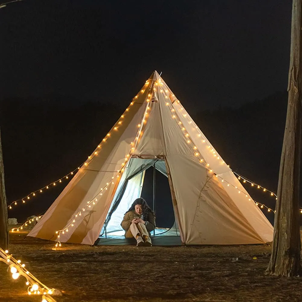 Outdoor Indian Tipi Tent Ultralight Teepee Tent Family Pyramid Tent for Backpacking, Camping, Hiking, Bushcraft, Travel, Winter Camping (White 340X290X200CM)