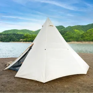Outdoor Indian Tipi Tent Ultralight Teepee Tent Family Pyramid Tent for Backpacking, Camping, Hiking, Bushcraft, Travel, Winter Camping (White 340X290X200CM)