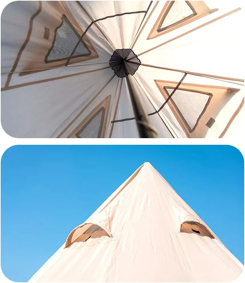 Outdoor Indian Tipi Tent Ultralight Teepee Tent Family Pyramid Tent for Backpacking, Camping, Hiking, Bushcraft, Travel, Winter Camping (White 340X290X200CM)