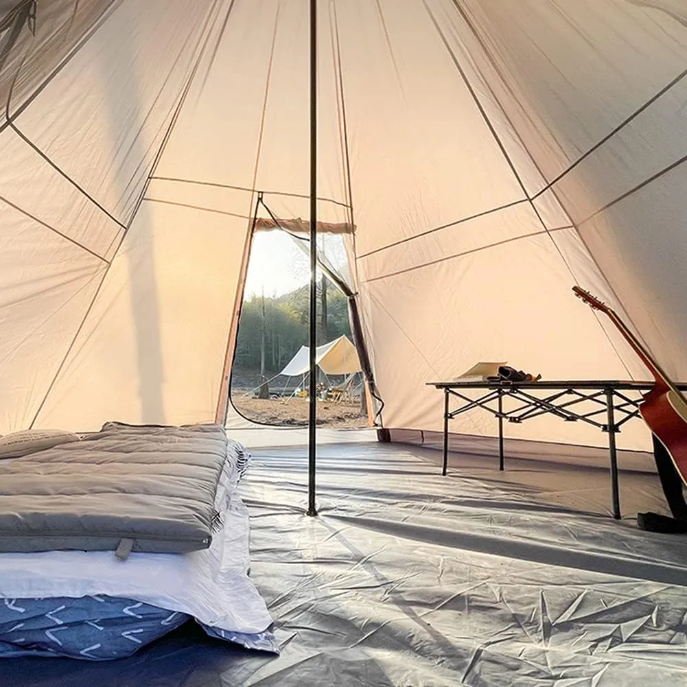 Outdoor Indian Tipi Tent Ultralight Teepee Tent Family Pyramid Tent for Backpacking, Camping, Hiking, Bushcraft, Travel, Winter Camping (White 340X290X200CM)