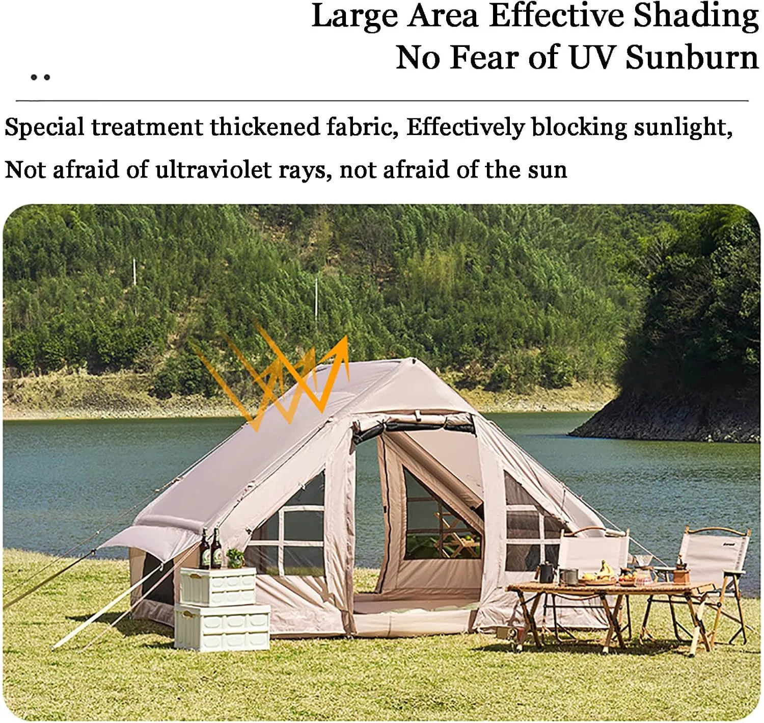 Outdoor Inflatable Tent, 4-6 Person Double-Layer Waterproof Tent, Easy Set Up in Seconds Without Tent Pole, with Air Pump and Carry Bag, for Camping Hiking Mountaineering