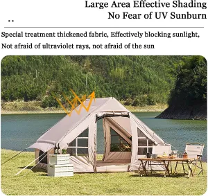 Outdoor Inflatable Tent, 4-6 Person Double-Layer Waterproof Tent, Easy Set Up in Seconds Without Tent Pole, with Air Pump and Carry Bag, for Camping Hiking Mountaineering