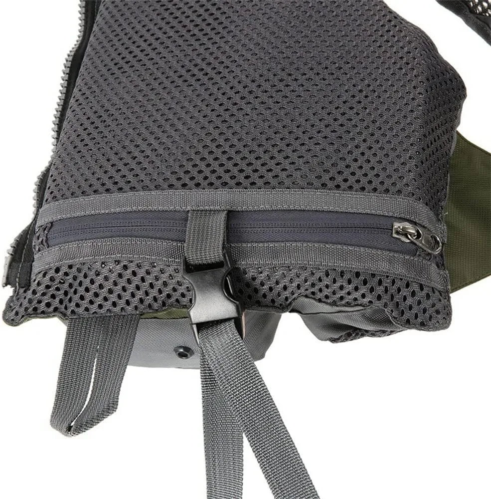 Outdoor Reflective Life Vest Survival Backpack Safety Jacket Multi Pockets Fishing Photography Vest Waterproof Life Jacket (Color : Army Green, Size : 55CM*46CM)