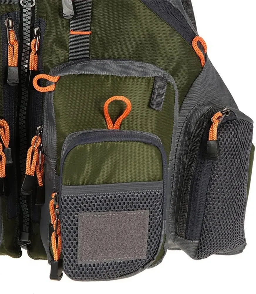 Outdoor Reflective Life Vest Survival Backpack Safety Jacket Multi Pockets Fishing Photography Vest Waterproof Life Jacket (Color : Army Green, Size : 55CM*46CM)