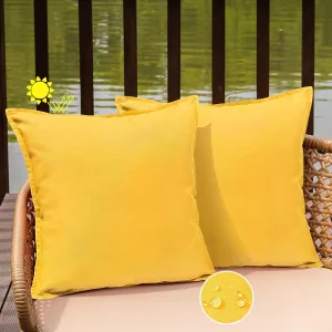 Outdoor Waterproof Pillow Covers 18x18 Set of 2 Sunbrella Decorative Square Solid Couch Pillow Covers with Wide Edge for Patio Tent Sofa Bed Living Room, Yellow