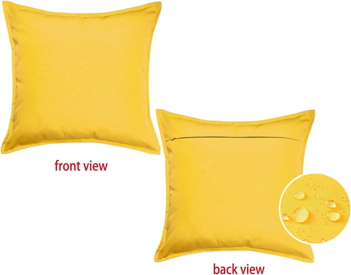 Outdoor Waterproof Pillow Covers 18x18 Set of 2 Sunbrella Decorative Square Solid Couch Pillow Covers with Wide Edge for Patio Tent Sofa Bed Living Room, Yellow