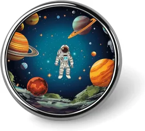 Outer Space Rocket Astronaut Badges Decorative, Durable Aluminum Alloy Round Badge, Lightweight Button Brooch for Shirts, Jackets, Hats, Uniforms 1"
