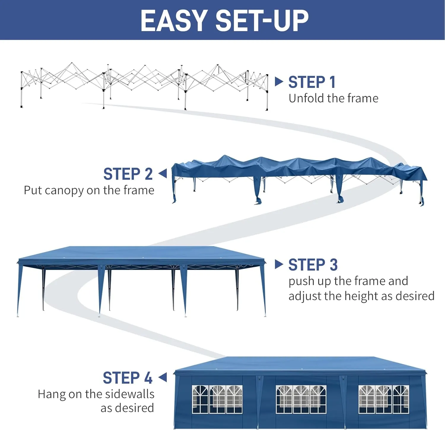 Outvita 10x30ft Ez Pop Up Canopy, Portable Instant Canopy Tent with 8 SideWalls for Outdoor Events, Party, Wedding, Birthday,Graduation Blue