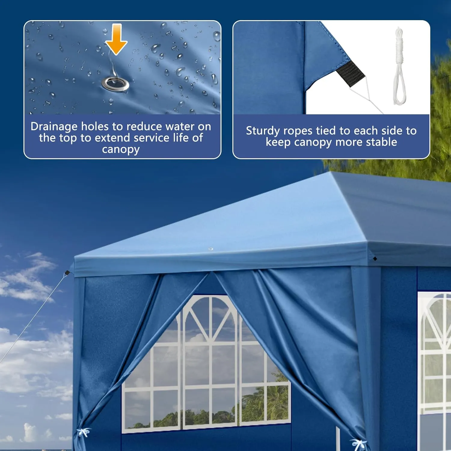 Outvita 10x30ft Ez Pop Up Canopy, Portable Instant Canopy Tent with 8 SideWalls for Outdoor Events, Party, Wedding, Birthday,Graduation Blue