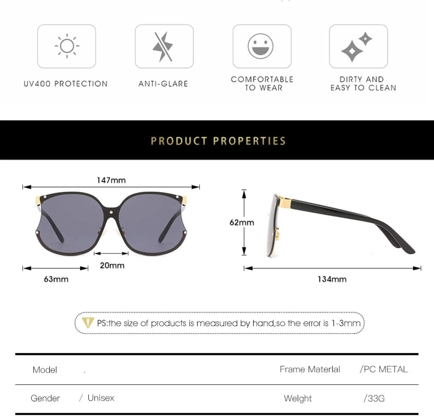 Oversized Women Men Fashion Big Frame Sun Glasses Female Summer Traveling Shades Uv400