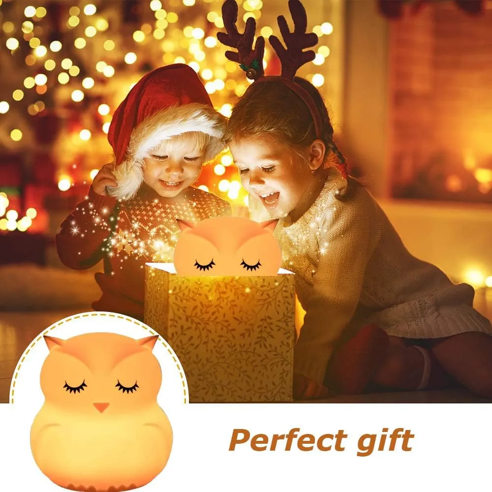Owl Night Light Baby Bedside Lamp Child, Silicone Nursery Lamp for Breastfeeding Bedroom Mood Lights, Eye Caring, Adjustable Brightness & Color, Time Setting, Holiday Gifts - Medium