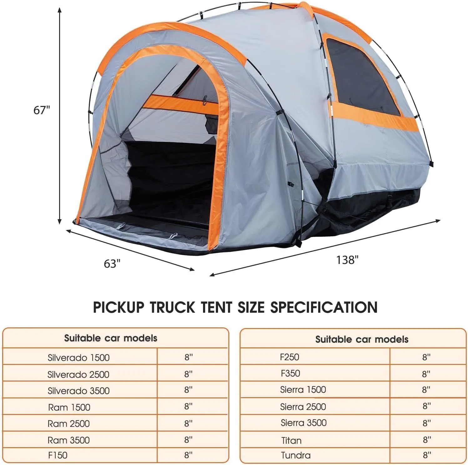 Oxford Cloth Truck Bed Tent,Waterproof Truck Tent Suitable for 2 Peopel,Pu2000MM Double Layer Design Pickup Truck Tent Fit 6.4"-6.8" Truck Bed Camping Travel