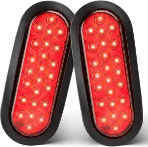Oyviny 6 Inch Oval Red LED Trailer Tail Lights 2PCS, Super Bright 24LEDs Oval 6" Brake Turn Stop Tail Lights with Flush Mount Grommets DOT SAE Certified for RV Truck, Bus, Trucks