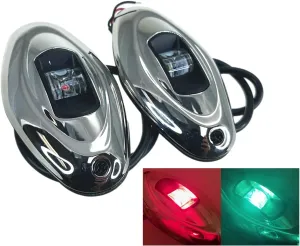 Pactrade Marine Boat Vertical Mount SS316 Navigation Light 12V 1NM LED Green Starboard 95LM Red Port 20LM Light 12m 112.5 Degrees Each 12V DC / 1W Teardrop Oval Stainless Steel Housing
