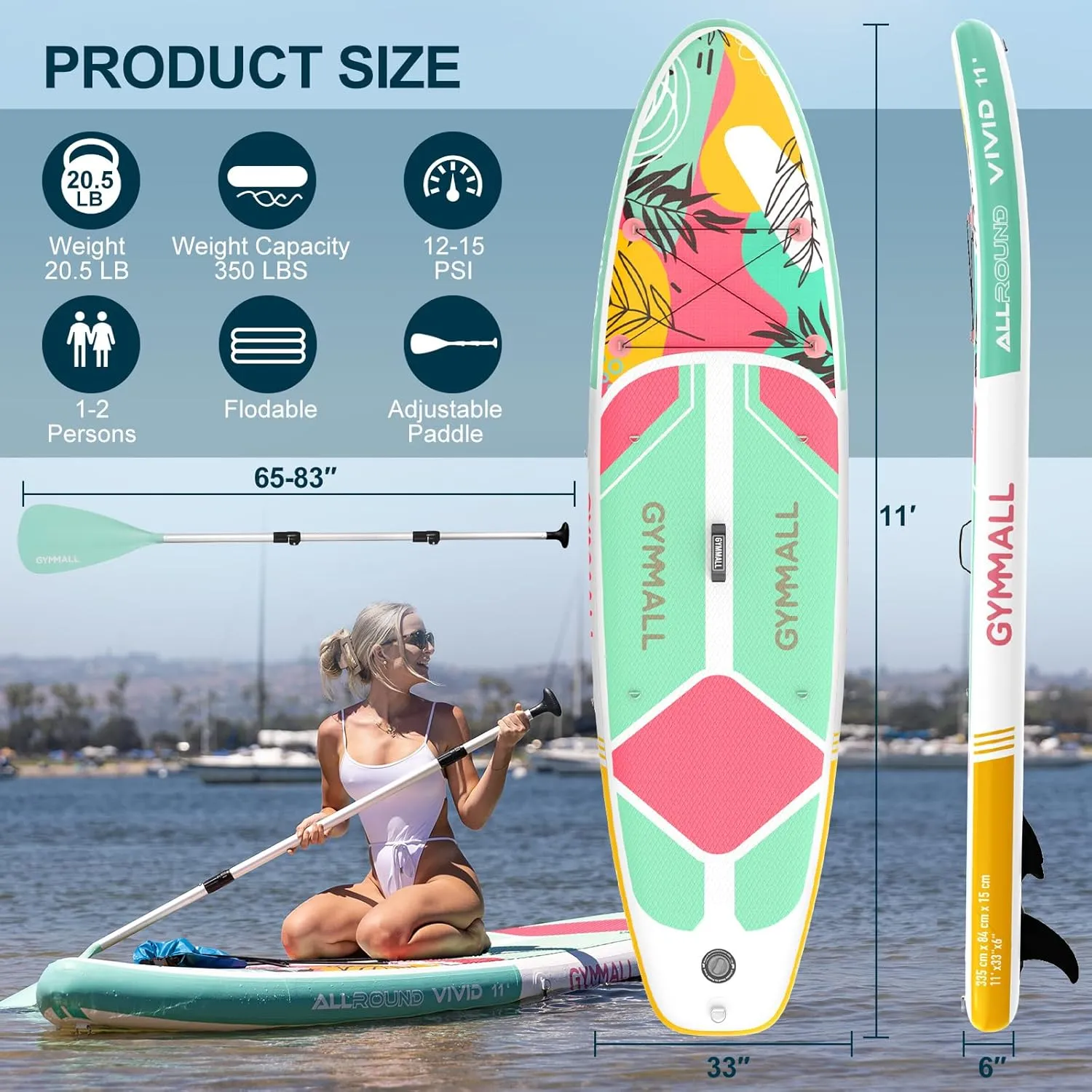 Paddle Board, Inflatable Stand Up SUP Paddle Boards for Adults & Youths of All Skill Levels, Wide & Non-Slip Deck Design Blow Up Paddleboards with Premium Accessories & Storage Bag