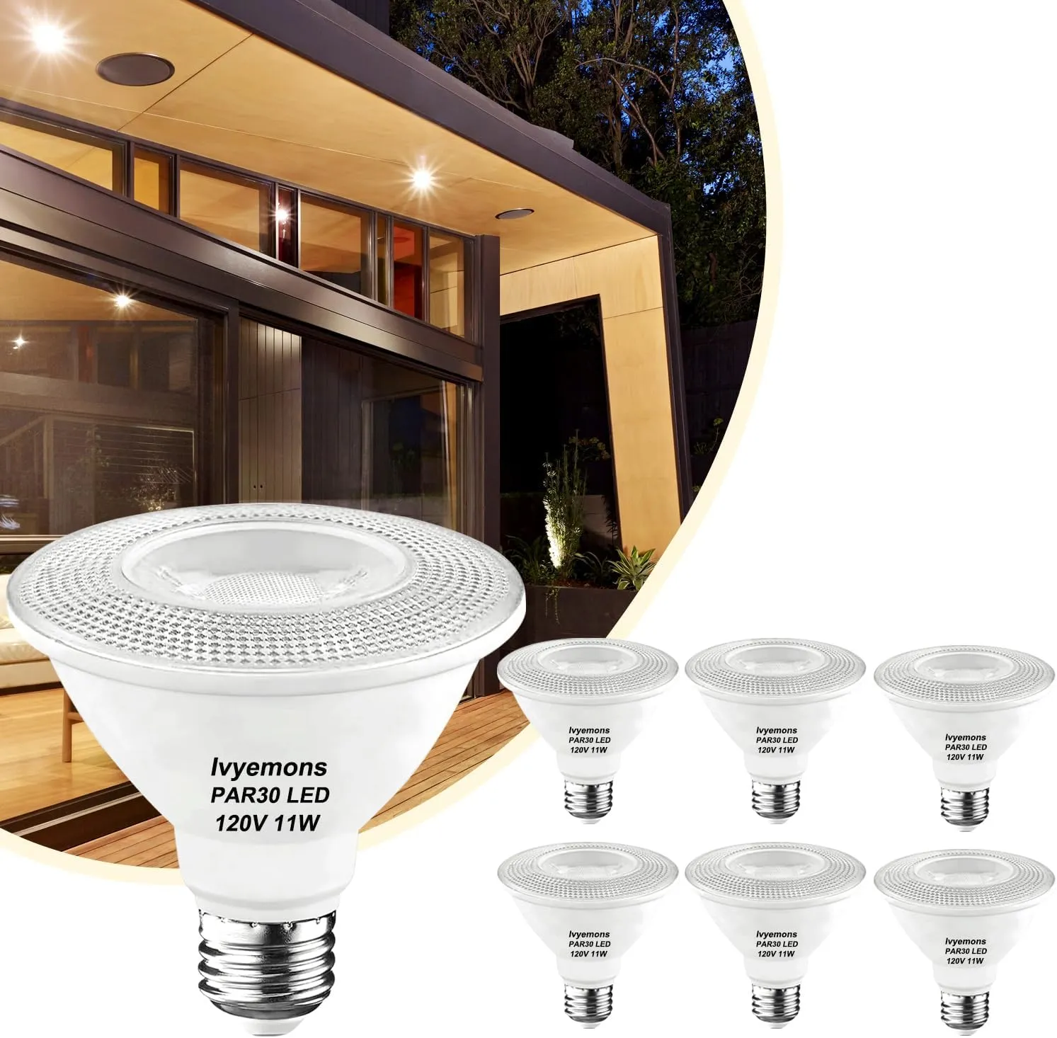 PAR30 Short Neck LED Bulb 2700K Warm White, 6 Pack Super Bright 850LM PAR30 LED Bulb Dimmable11W, Equivalent 75W, E26 Base PAR30 LED Flood Light Bulbs for Indoor and Outdoor.