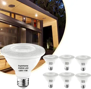 PAR30 Short Neck LED Bulb 2700K Warm White, 6 Pack Super Bright 850LM PAR30 LED Bulb Dimmable11W, Equivalent 75W, E26 Base PAR30 LED Flood Light Bulbs for Indoor and Outdoor.