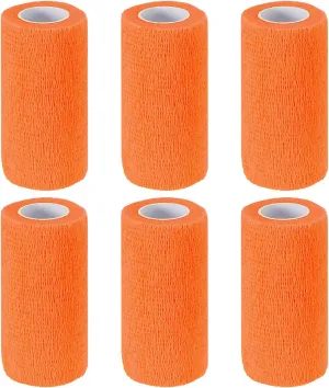PATIKIL 4" x 177" Self Adhesive Bandage Wrap, 6 Pcs Elastic Self Breathable Self Adherent Wrap Tape for Stretch Athletic Sports Wrist Ankle Outdoor Tape, Bright Orange