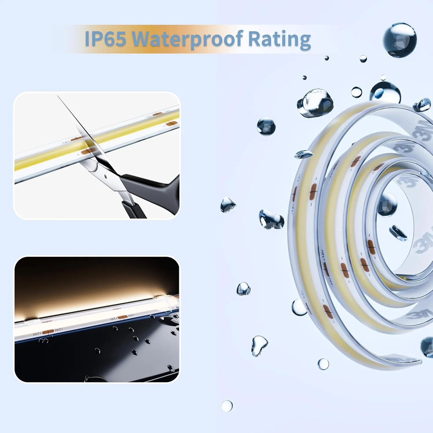 PAUTIX COB LED Strip Light IP65 Waterproof Natural White 4000K,UL-Listed 20ft/6.1m CRI 90  Super Bright 24V LED Tape Light for Cabinet/Home/Office DIY Lighting Projects(Adapter & Dimmer Not Included)
