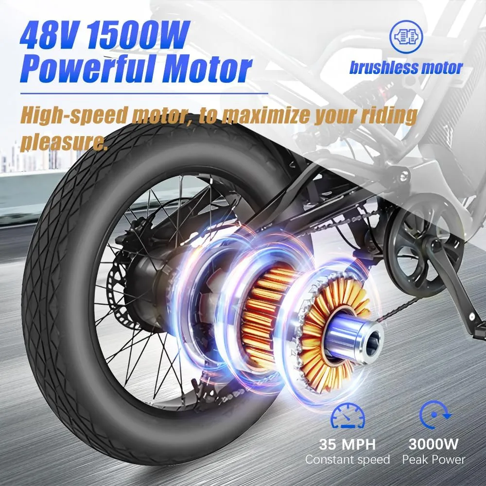 Peak 3000W Electric Bike 135N.M,52V/48V 41AH/18AH 35MPH Al Alloy Electric Dirt Bike for Adults, Removable Battery Electric Mountain Bike,20'' Fat Tire Commuter Ebike,7Speed,Hydraulic Brake