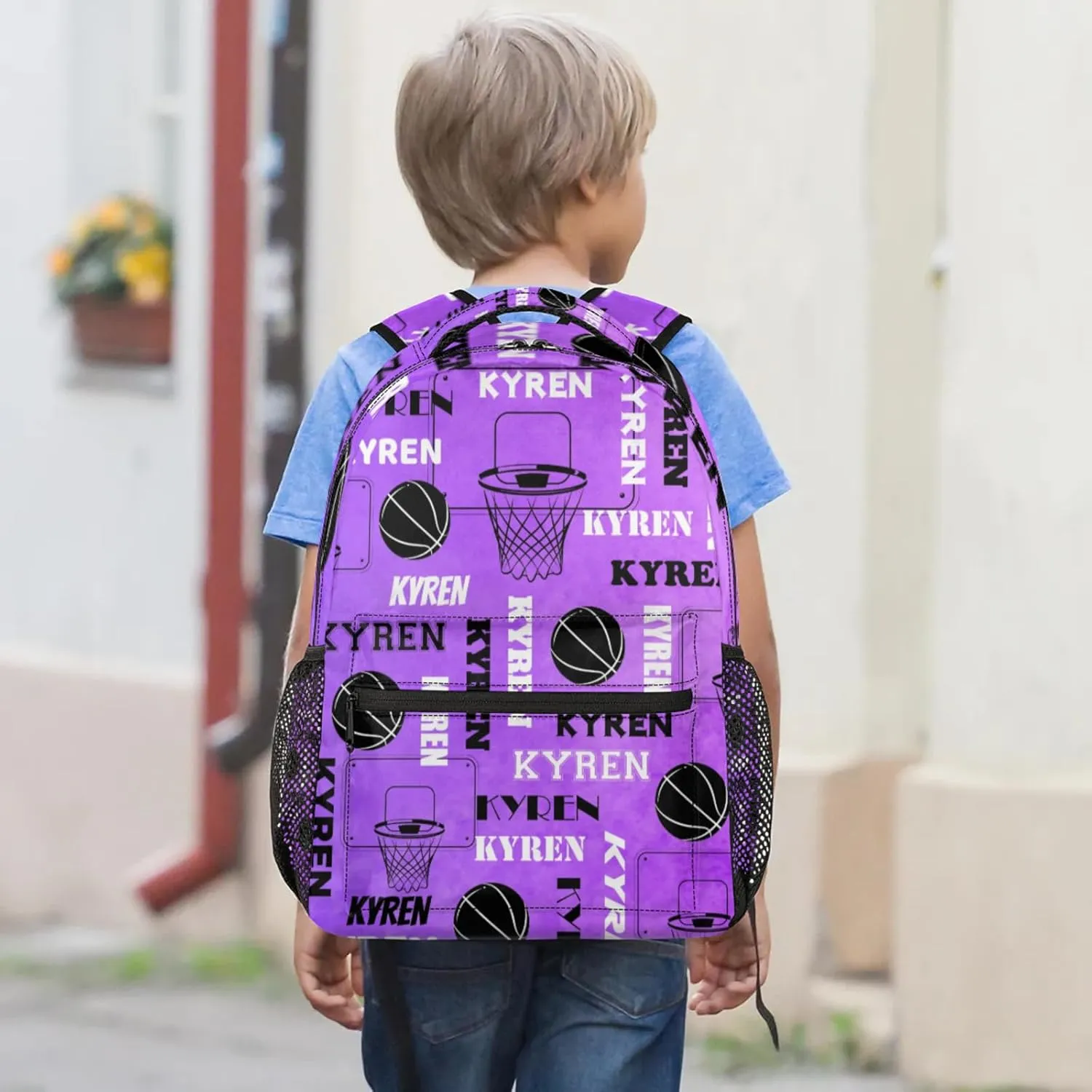 Personalized Basketball Backpack for Men Women, Custom Name Laptop Backpack, Customized Sports Bag Lightweight Daypack for Travel Camping, Dark Purple