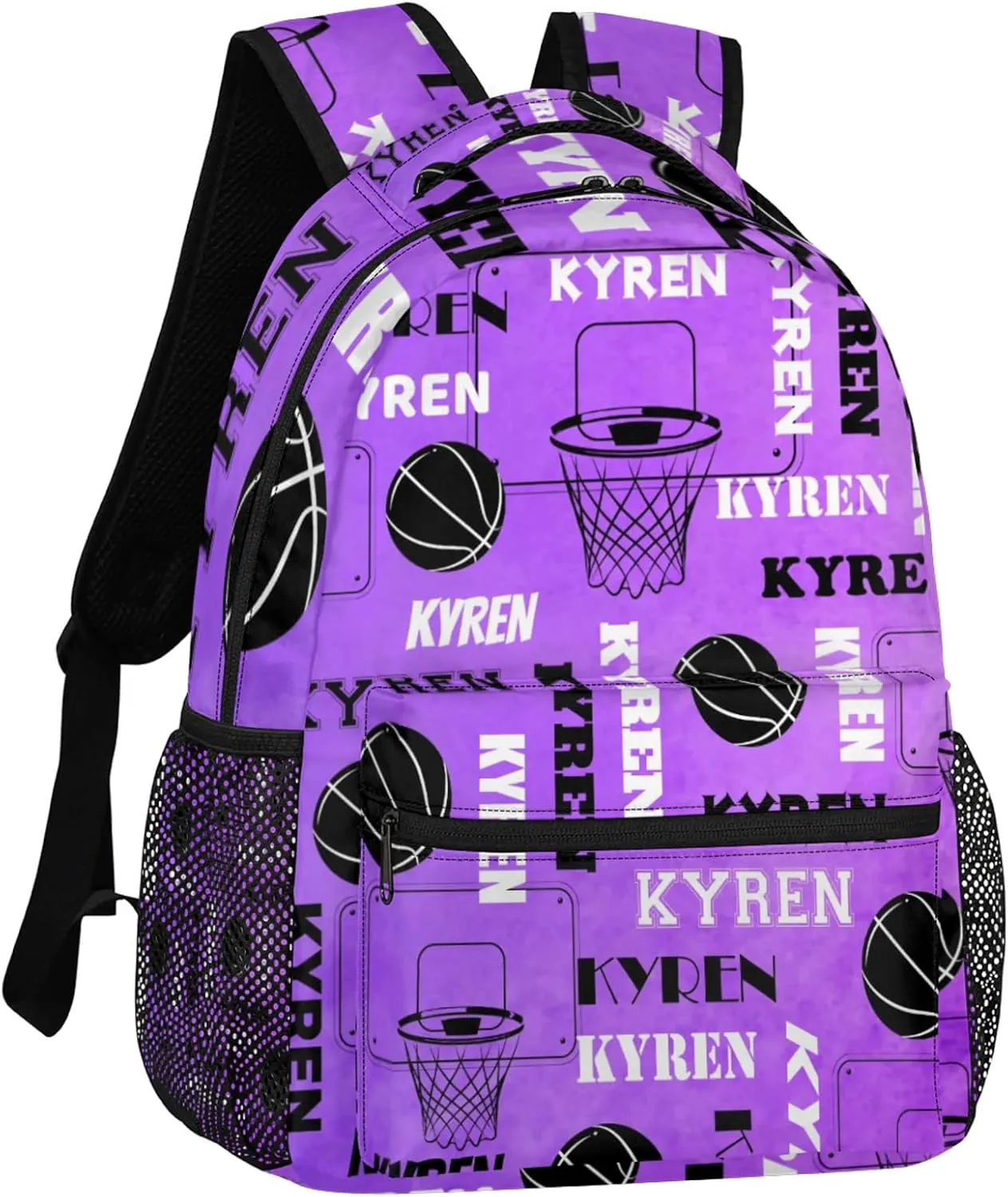Personalized Basketball Backpack for Men Women, Custom Name Laptop Backpack, Customized Sports Bag Lightweight Daypack for Travel Camping, Dark Purple