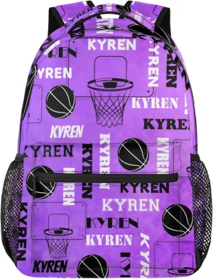 Personalized Basketball Backpack for Men Women, Custom Name Laptop Backpack, Customized Sports Bag Lightweight Daypack for Travel Camping, Dark Purple