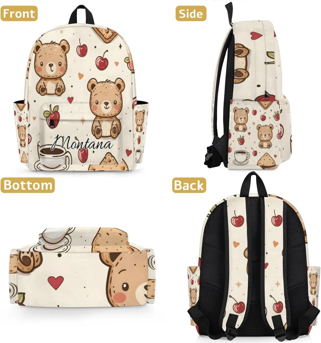 Personalized Cartoon Bear Backpack for Boys Girls, Waterproof Lightweight Kindergarten Elementary Book Bag for Kids Cute Daycare Travel Bag