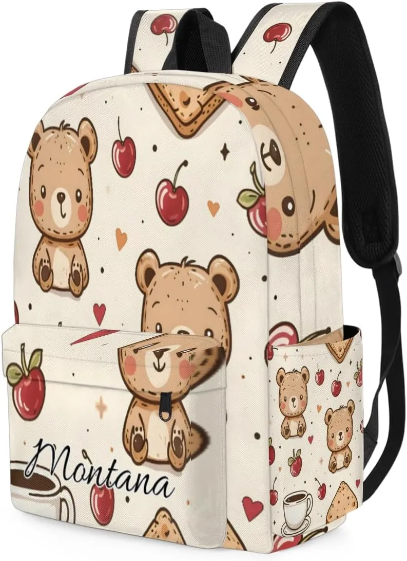 Personalized Cartoon Bear Backpack for Boys Girls, Waterproof Lightweight Kindergarten Elementary Book Bag for Kids Cute Daycare Travel Bag
