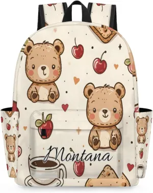 Personalized Cartoon Bear Backpack for Boys Girls, Waterproof Lightweight Kindergarten Elementary Book Bag for Kids Cute Daycare Travel Bag