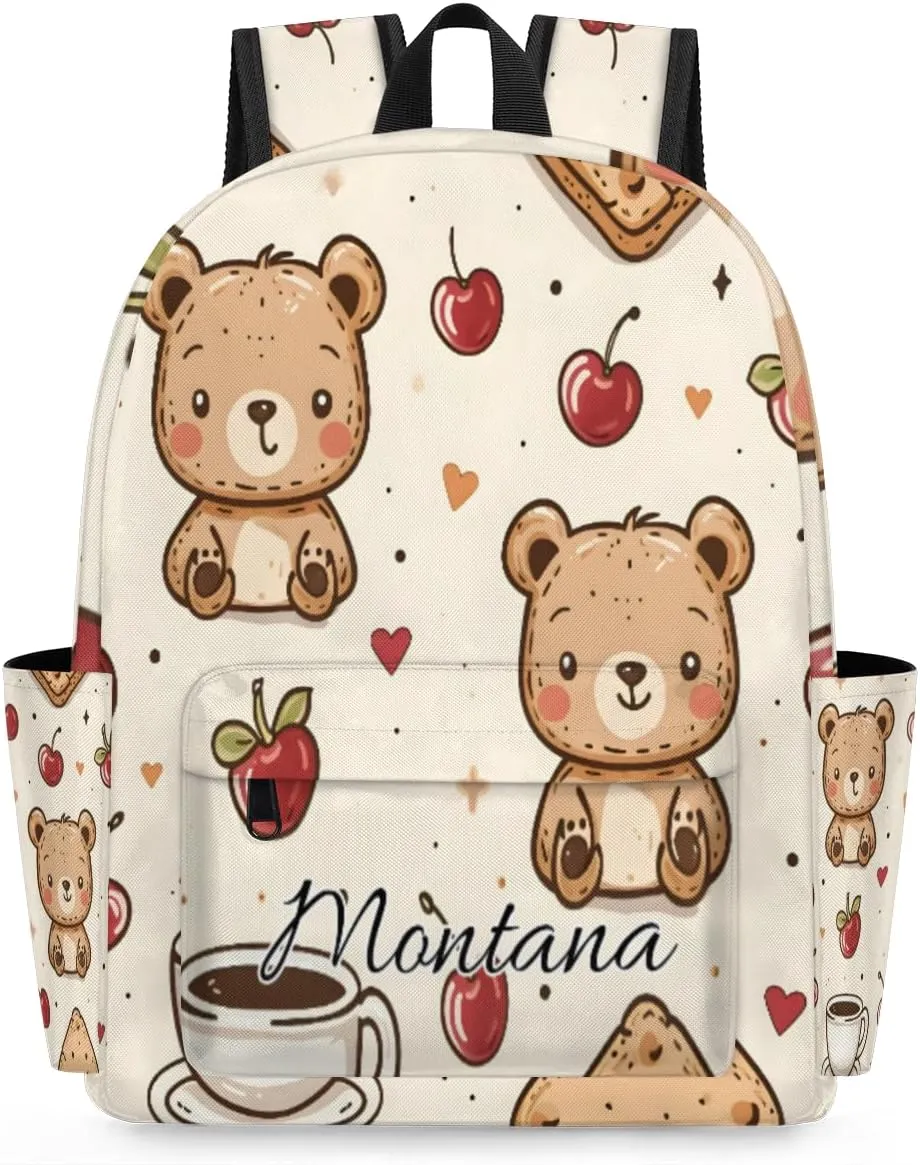 Personalized Cartoon Bear Backpack for Boys Girls, Waterproof Lightweight Kindergarten Elementary Book Bag for Kids Cute Daycare Travel Bag