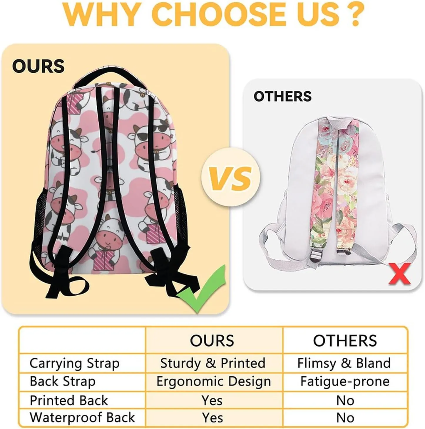 Personalized Cow Backpacks for Girls - 16 Inch Cute Backpack for School - Pink, Large Capacity, Durable, Lightweight Bookbag for Kids Travel