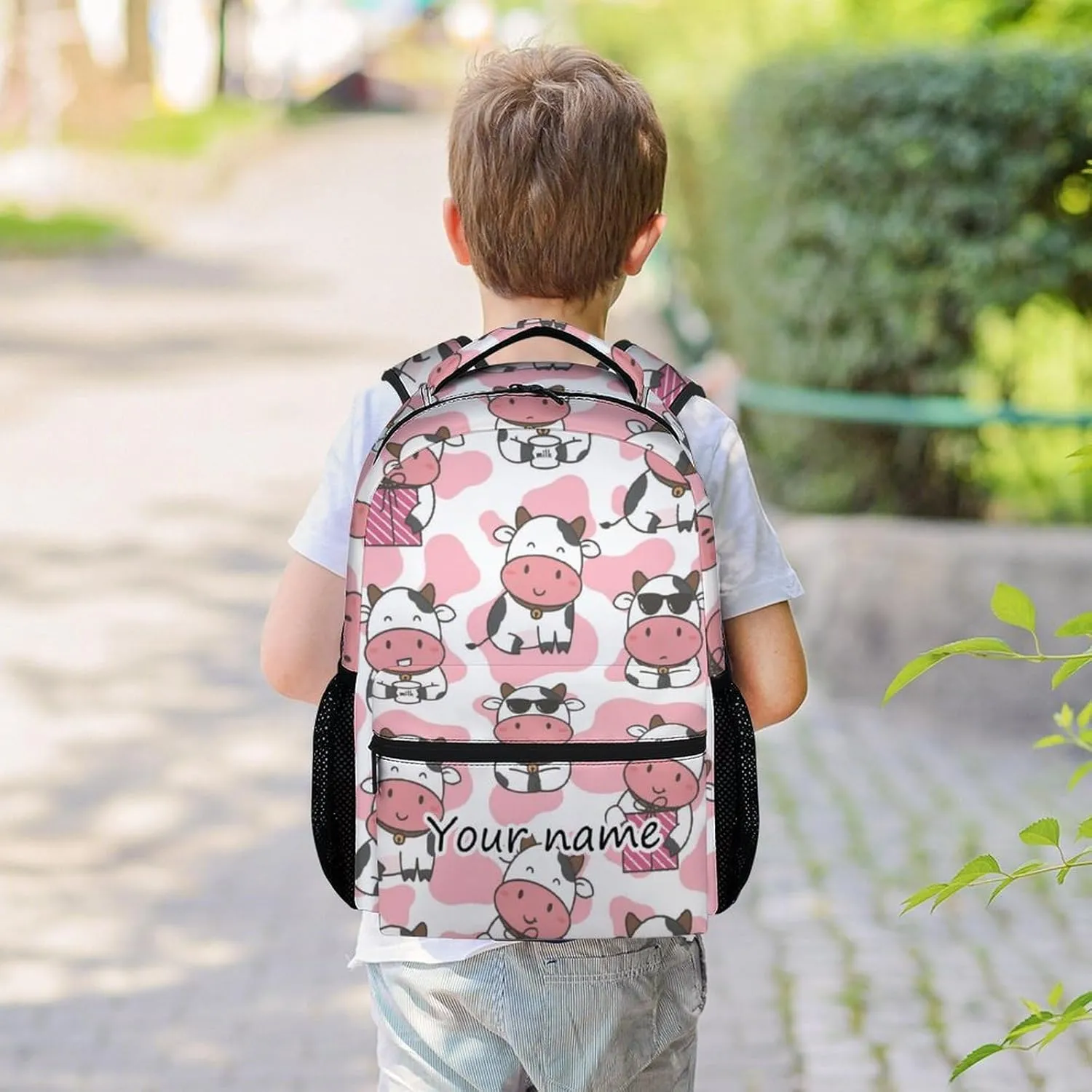 Personalized Cow Backpacks for Girls - 16 Inch Cute Backpack for School - Pink, Large Capacity, Durable, Lightweight Bookbag for Kids Travel