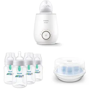 Philips AVENT Fast Baby Bottle Warmer (SCF358/00) and Anti-Colic Baby Bottles (SCY703/04) Bundle