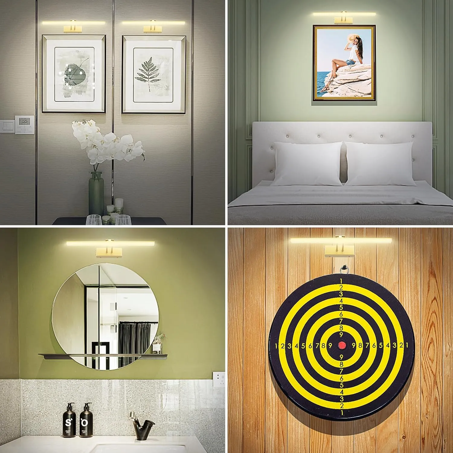 Picture Light, 16" Art Light, Picture Light 3AA Battery Operated,Picture Lights for Wall,Wireless Picture Light with Remote for Wall Display, Photo,Library Gold Painted