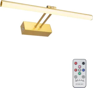 Picture Light, 16" Art Light, Picture Light 3AA Battery Operated,Picture Lights for Wall,Wireless Picture Light with Remote for Wall Display, Photo,Library Gold Painted