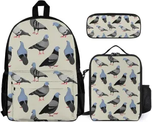 Pigeons Lightweight Pocket Backpack Crossbody Lunch Bag Set Unisex