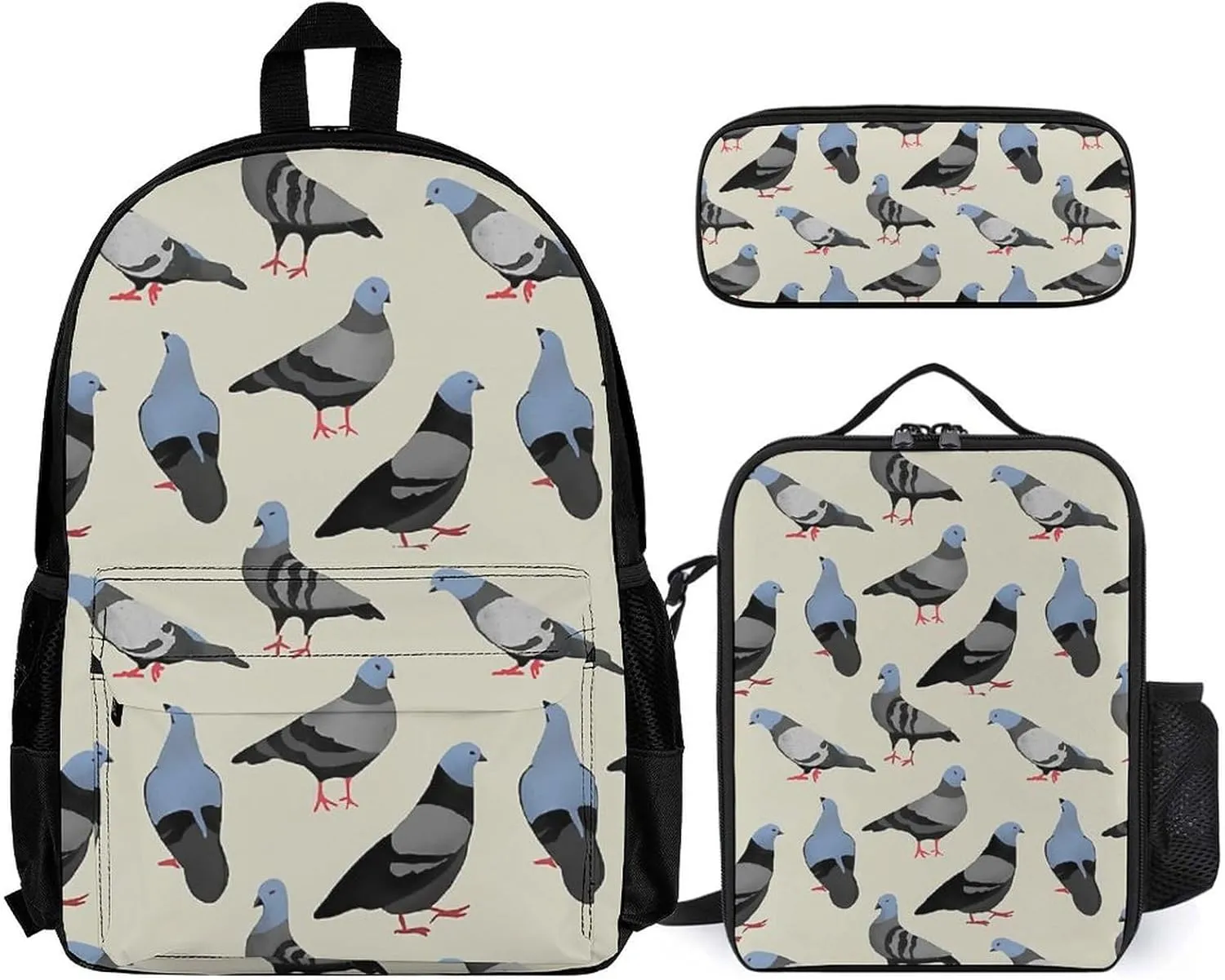 Pigeons Lightweight Pocket Backpack Crossbody Lunch Bag Set Unisex