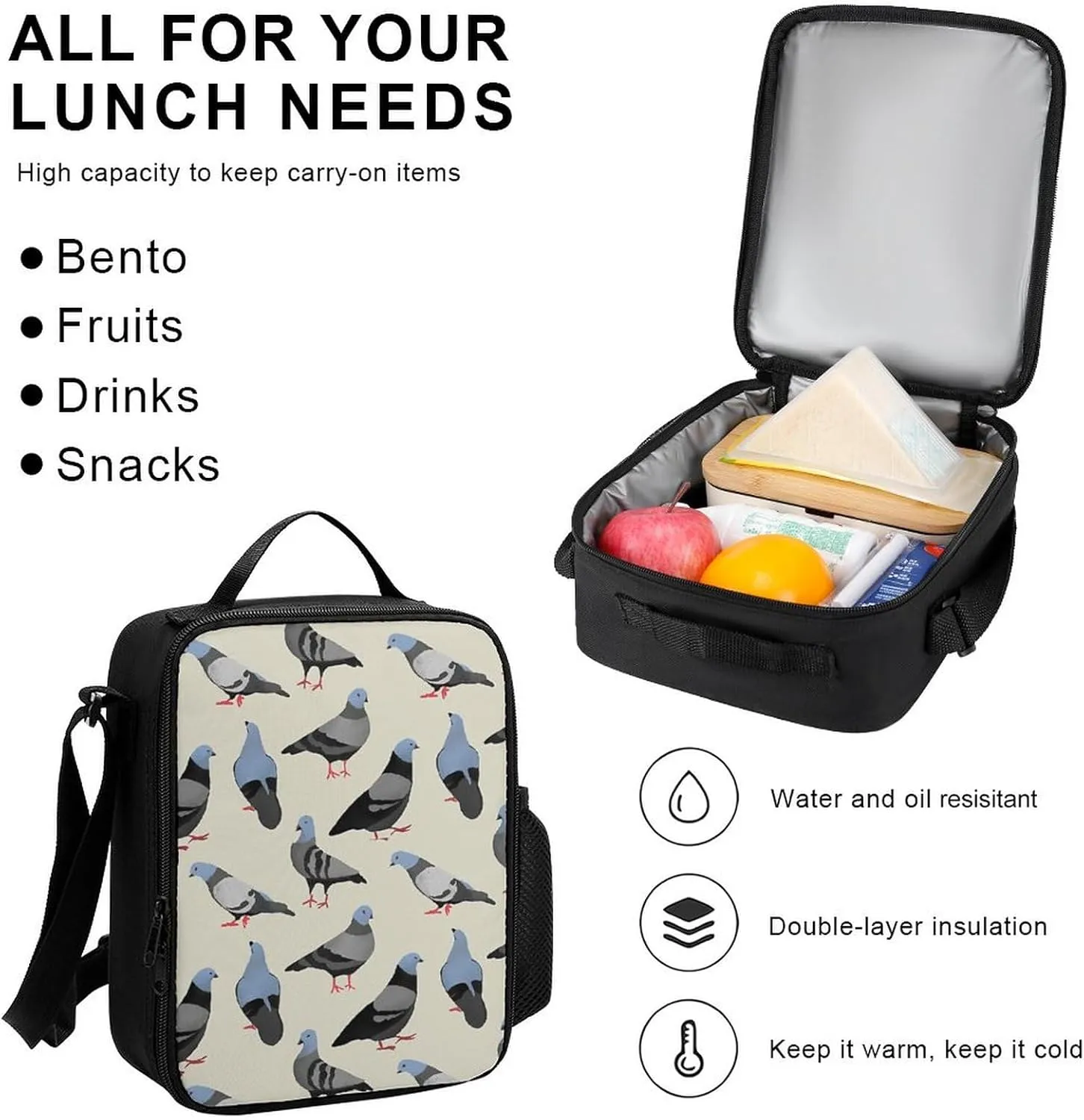 Pigeons Lightweight Pocket Backpack Crossbody Lunch Bag Set Unisex