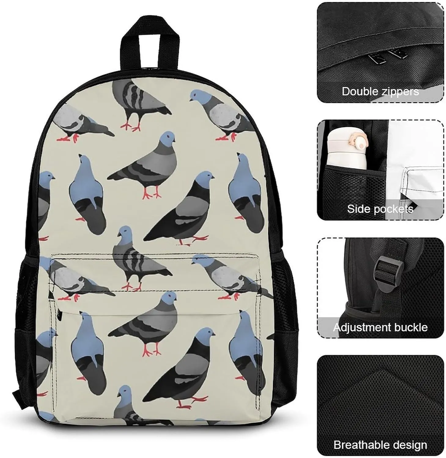 Pigeons Lightweight Pocket Backpack Crossbody Lunch Bag Set Unisex