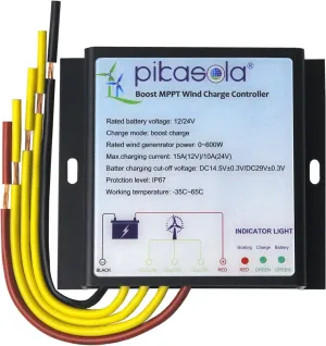 Pikasola MPPT Wind Turbine Charge Controller, 12V/24V Auto Match, IP67 Waterproof, Suitable for 400W/600W Wind Turbine