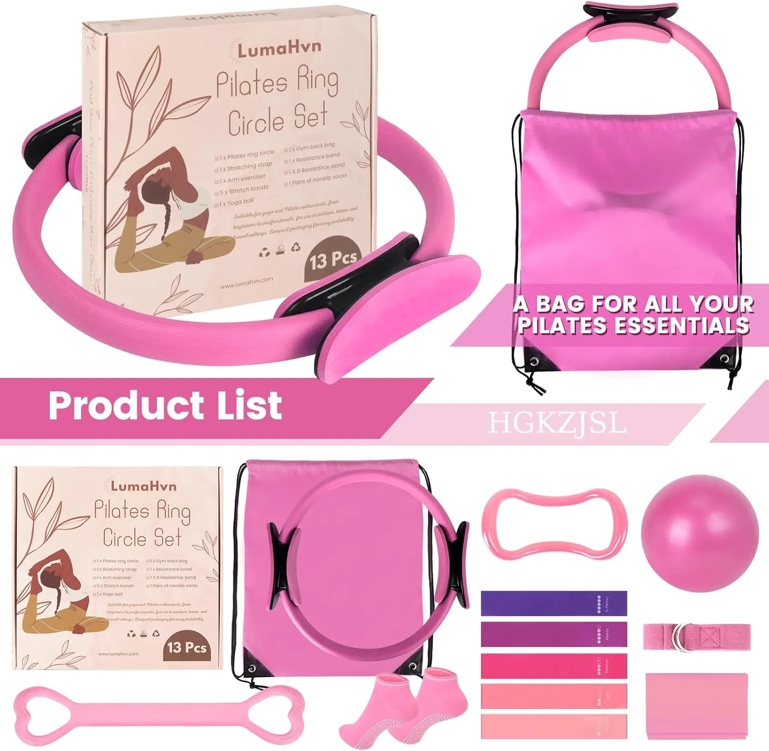 Pilates Ring Essentials Kit for Women, Home Workout Equipment Set with 9.8” Ball, Resistance Bands, Magic Circle, Accessories, Pilates Set for Beginners, Toning, Fitness Gift Idea