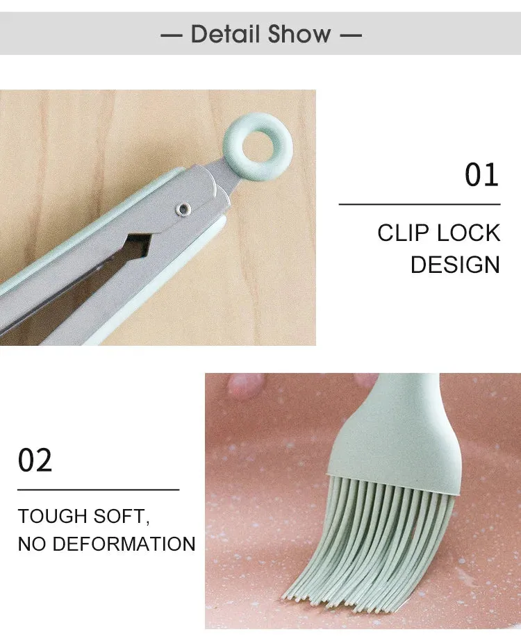 Pink Cooking Kitchenware Tool Silicone Utensils With Wooden Multifunction Handle Non-Stick Spatula Ladle Egg Beaters Shovel Set