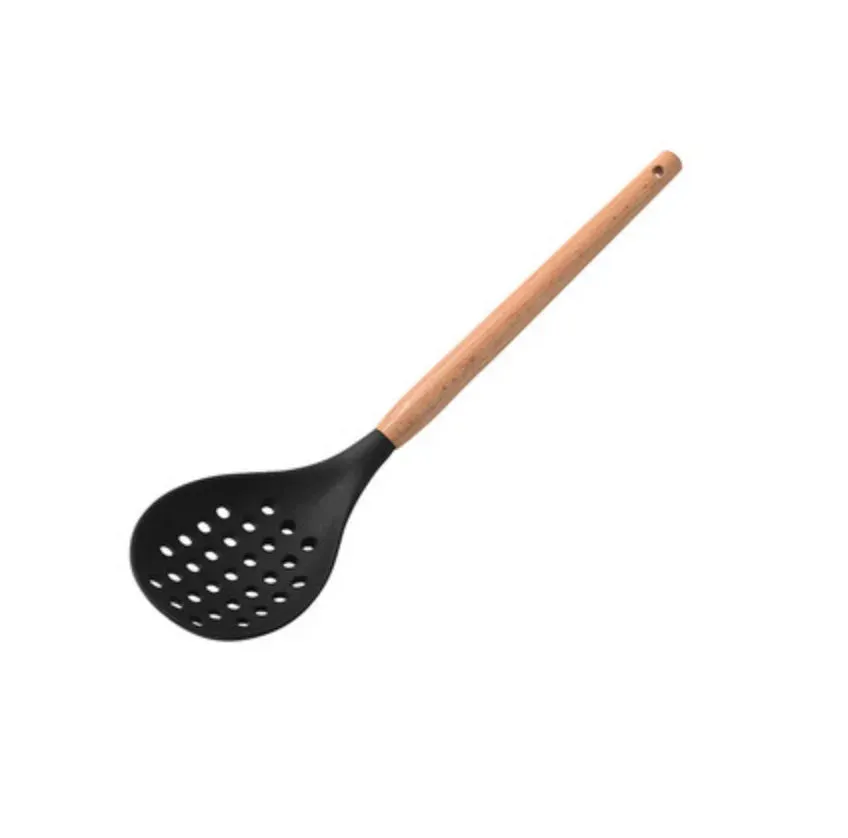 Pink Cooking Kitchenware Tool Silicone Utensils With Wooden Multifunction Handle Non-Stick Spatula Ladle Egg Beaters Shovel Set