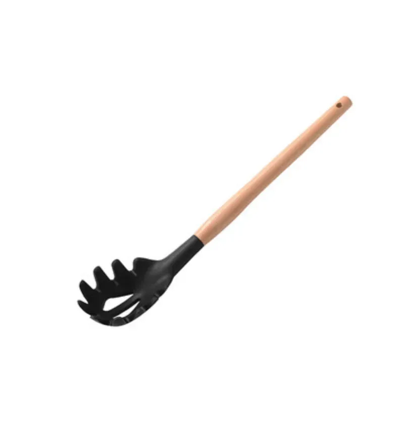 Pink Cooking Kitchenware Tool Silicone Utensils With Wooden Multifunction Handle Non-Stick Spatula Ladle Egg Beaters Shovel Set