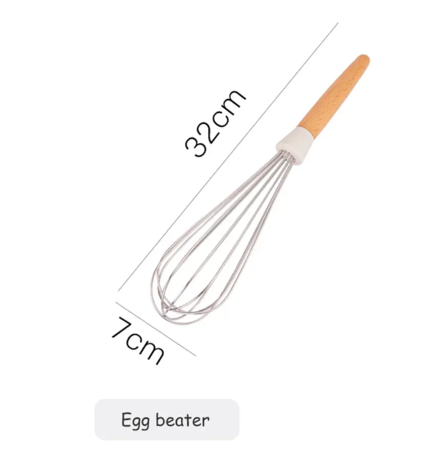 Pink Cooking Kitchenware Tool Silicone Utensils With Wooden Multifunction Handle Non-Stick Spatula Ladle Egg Beaters Shovel Set